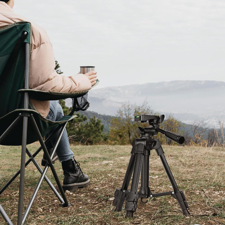 Green Lion GTP-50 Tripod-Professional Aluminum, Rubber Non-Slip Base For Safe Positioning, 2 kg Load Capacity, 360° Rotation, Three Telescopic Legs For Various Heights-Black