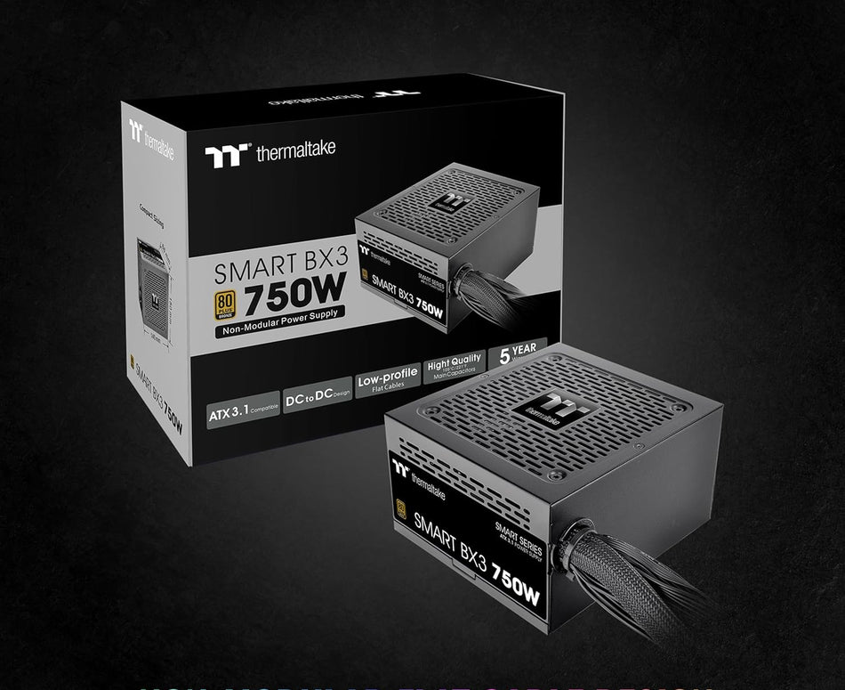 Thermaltake Smart BX3 750W 80Plus Bronze ATX 3.1 Standard Power Supply, Non-Modular (PS-SPD-0750NNFABK-3)