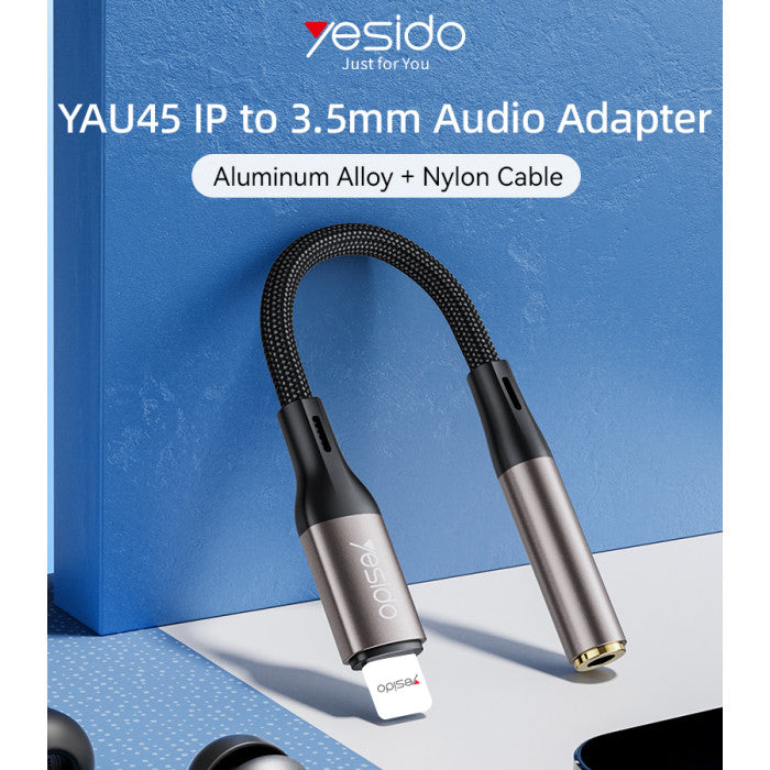 YESIDO YAU45 | Aluminum Alloy Strong SR Protection High Density Weaving Lightning to 3.5mm Audio Adapter
