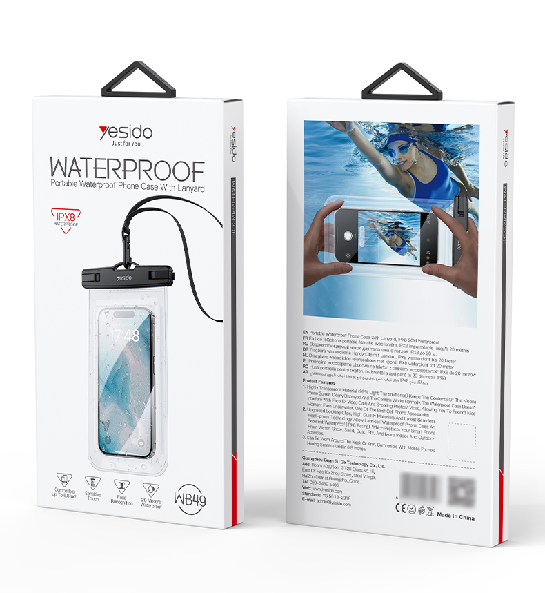Yesido WB49 One-touch Locking With Carabiner High Sealing Sensitive Touch Screen Transparent Waterproof Bag