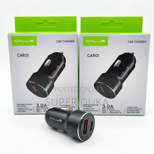 Calus CAR01 Ultra-Fast Car Charger | Dual Port USB & USB-C | 38W Total Output