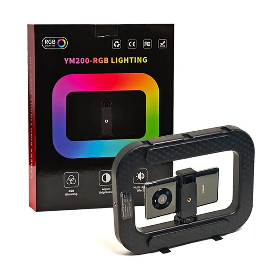 Camera Ringlight (YM200-RGB/YM200) | Multi-Color Studio LED Ring Light with Dynamic RGB Effects, Adjustable Dimmable Brightness Modes & Flexible Camera Phone Mount