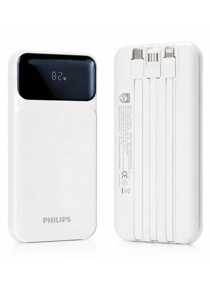 Philips Power Bank 10000mAh DLP1922CW/00 - Fast Charging, Digital LCD Power Display, Multi-Port Output & Advanced Safety Protection - White