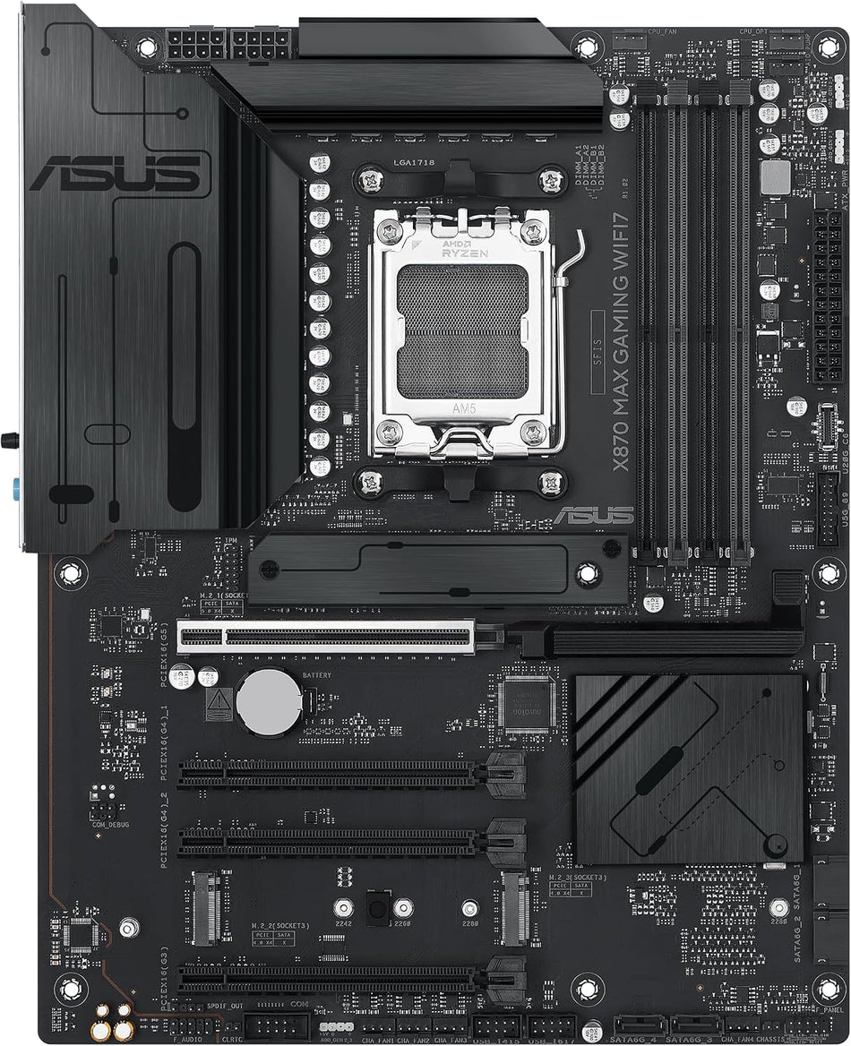 ASUS X870 MAX Gaming WIFI7 AMD AM5 ATX Motherboard, 12+2+1 80A DrMOS, DDR5, PCIe 5.0 x16 Q-Release, 3X M.2, Wi-Fi 7 Q-Antenna, 2.5Gb LAN, USB4® Type-C®, USB-C® 20Gbps, BIOS Flashback™, Aura Sync