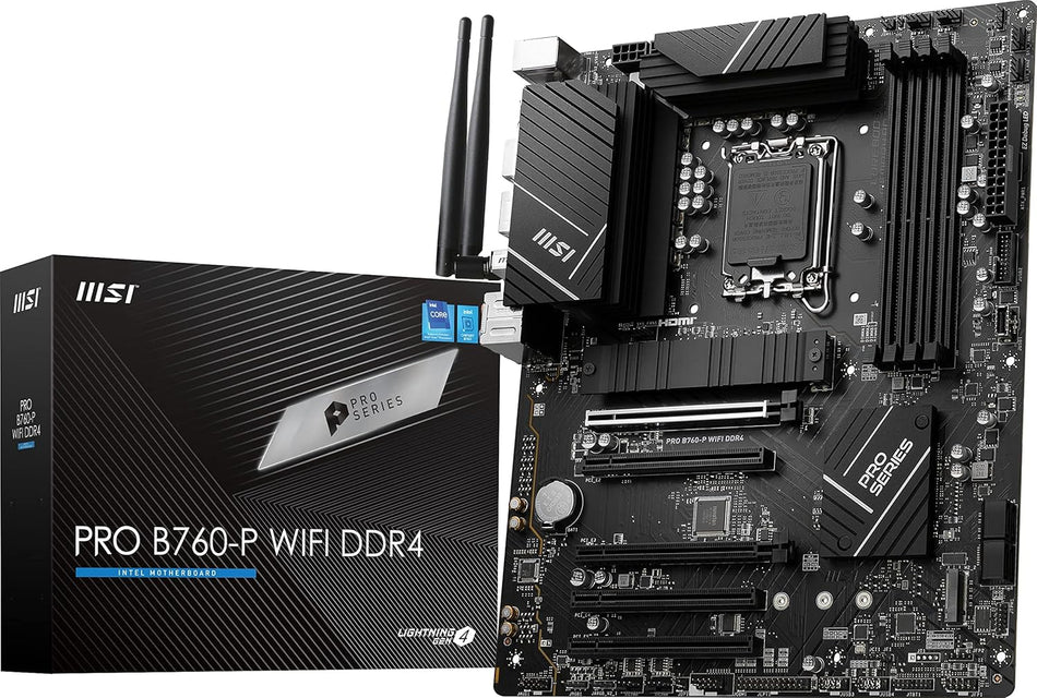 MSI PRO B760-P WiFi DDR4 ProSeries ATX Motherboard (Intel LGA 1700, 12th / 13th / 14th Gen, DDR4, PCIe 4.0, Dual M.2, 2.5Gbps LAN, Wi-Fi 6E, Bluetooth 5.3, USB 3.2 Gen2, HDMI/DP)
