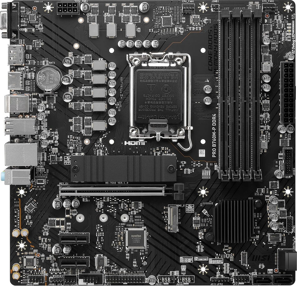 MSI PRO B760M-P DDR4 ProSeries Motherboard (Supports 12th/13th/14th Gen Intel Processors, LGA 1700, DDR4, PCIe 4.0, M.2, USB 3.2 Gen2, HDMI/DP, mATX)