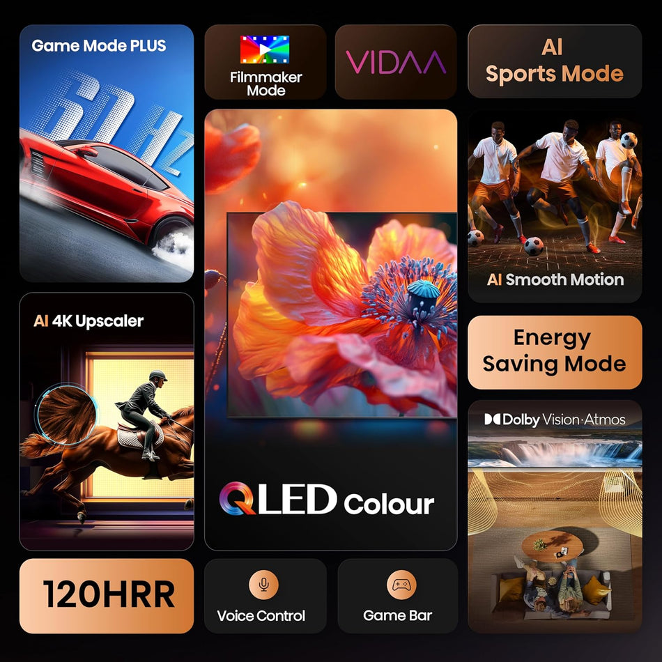 Hisense 164 cm (65 Inches) 4K Ultra HD Smart QLED TV | Dolby Vision Atmos, HDR10+, Dolby Audio | AI 4K Upscaler | ALLM | MEMC | HDR 10+Decoding | Voice Control | VIDAA OS | 65E7Q (Black)
