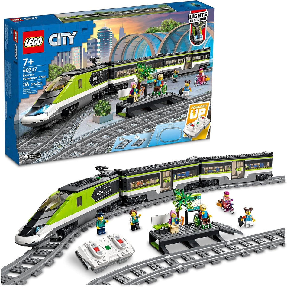 LEGO City Express Passenger Train Set - Remote Controlled Train Toy W/Working Headlights, 2 Coaches & 24 Track Pieces - Building Set Gift Idea for Kids, Boys & Girls, Ages 7+ - 60337 (764 Pieces)