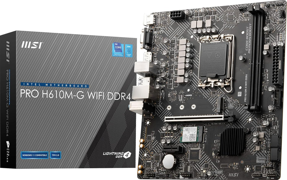 Motherboard MSI PRO H610M-G WiFi DDR4 ProSeries Motherboard (mATX, 12th/13th Gen Intel Core, LGA 1700 Socket, DDR4, PCIe 4, 2.5G LAN, M.2 Slots, USB 3.2, Wi-Fi 6)