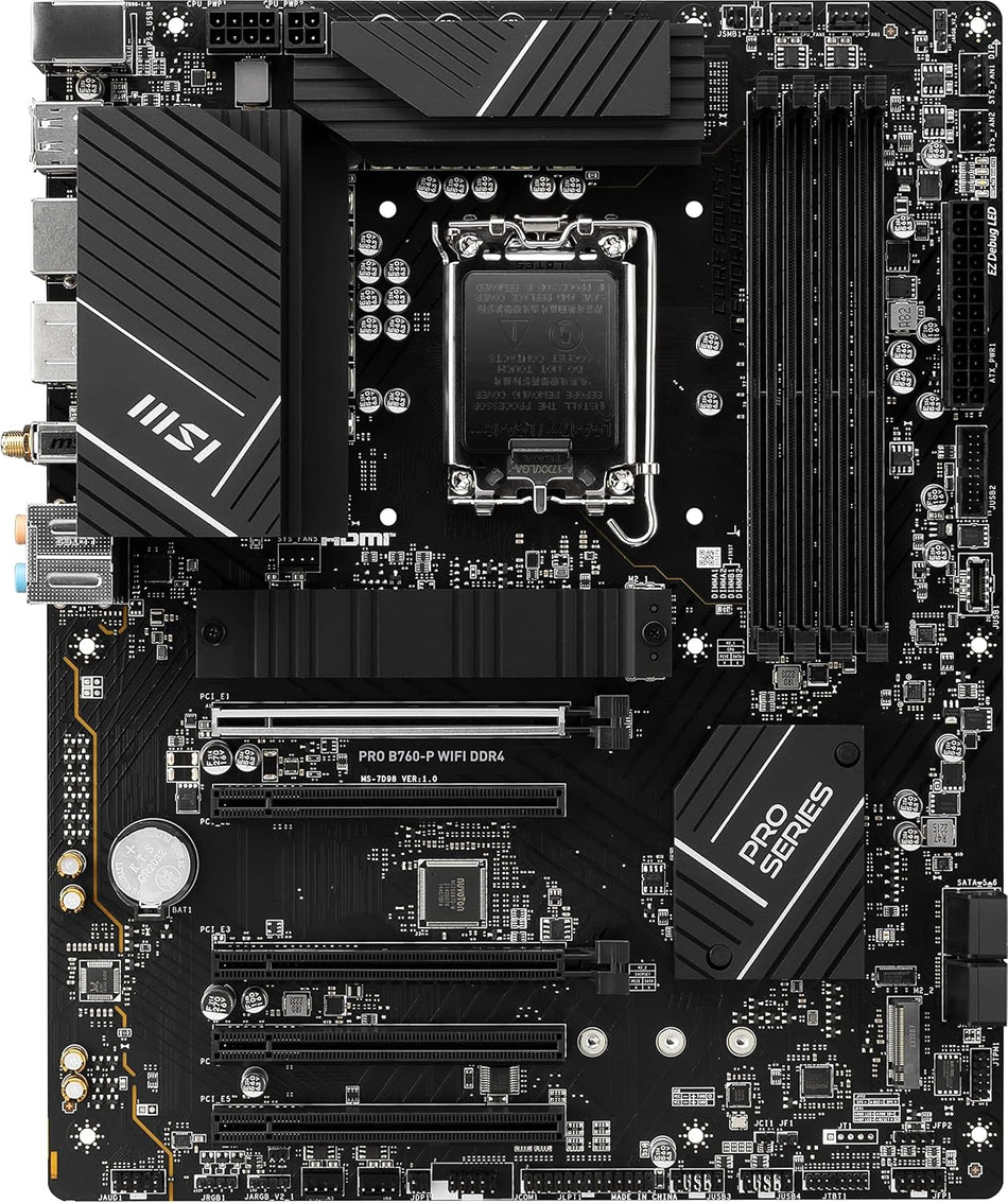 MSI PRO B760-P WiFi DDR4 ProSeries ATX Motherboard (Intel LGA 1700, 12th / 13th / 14th Gen, DDR4, PCIe 4.0, Dual M.2, 2.5Gbps LAN, Wi-Fi 6E, Bluetooth 5.3, USB 3.2 Gen2, HDMI/DP)