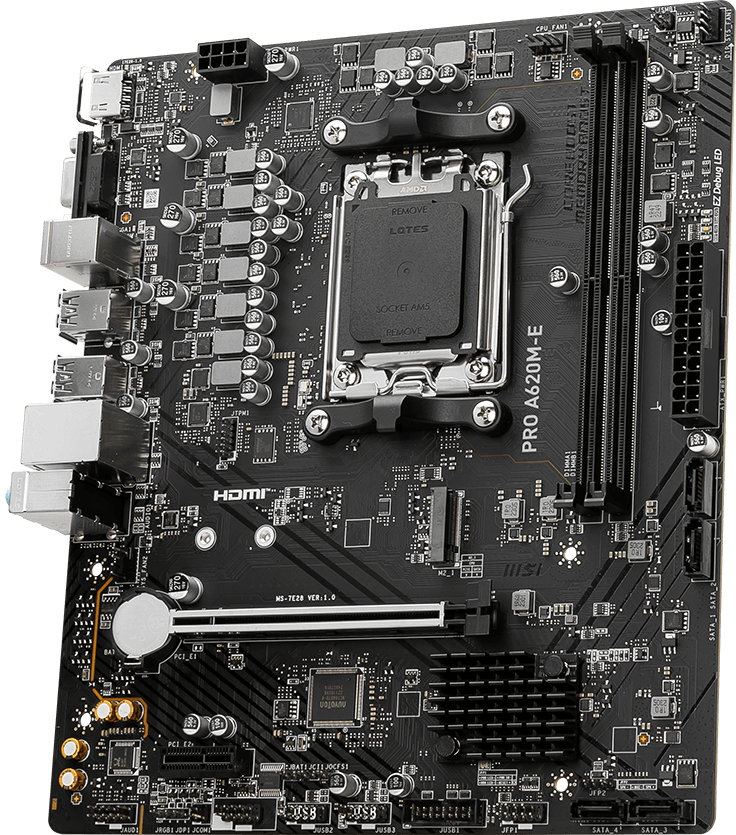 Motherboard MSI PRO A620M-E AM5 mATX, AMD A620 Chipset, 2x DDR5 / 96GB Max Memory, 1x PCI-E x16, 1x M.2, RTL8111H Gigabit LAN, 2x USB 3.2 Type-A, 1x HDMI / 1x VGA