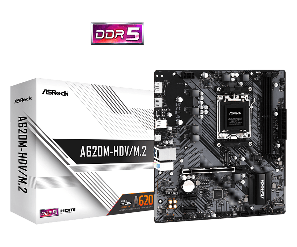 ASRock A620M-HDV/M.2 AMD A620 AM5 DDR5 Micro ATX Motherboard