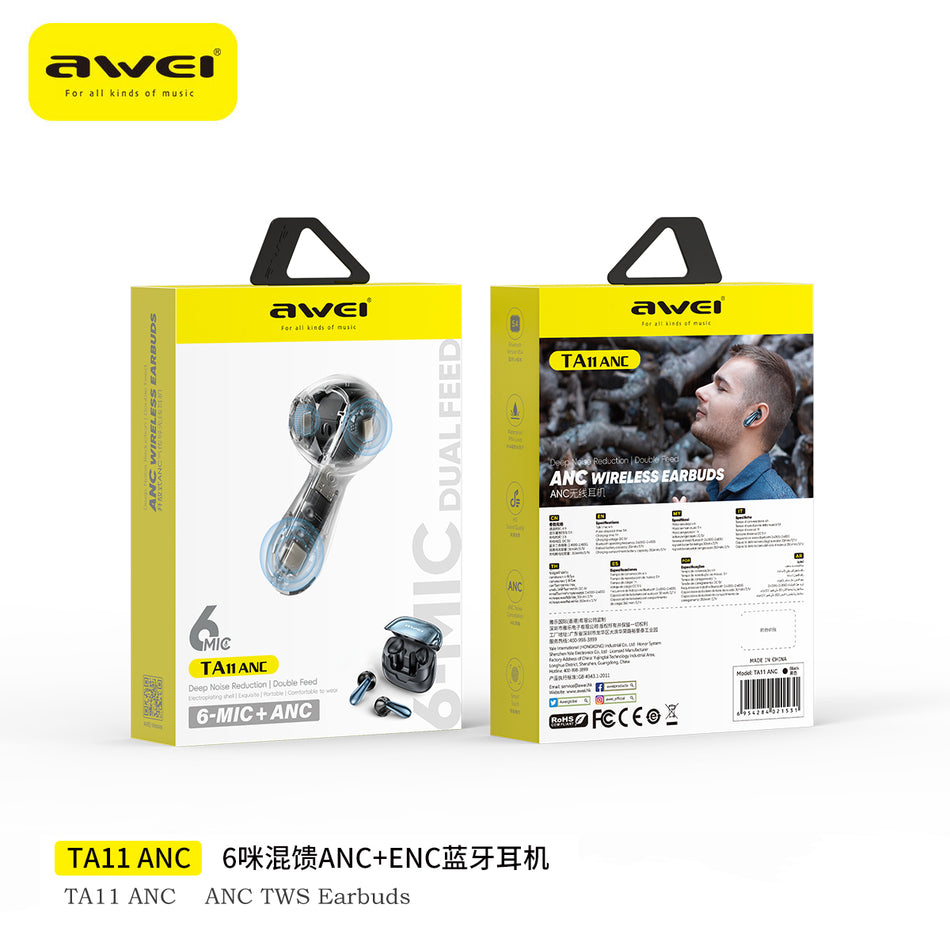 Awei TA11 ANC Wireless Noise Canceling Double Bass Gaming Earbuds