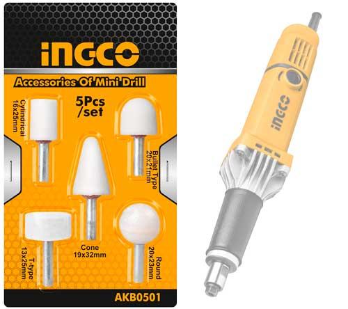 Ingco 5-Piece Mounted Grinding Stone Set - Premium Aluminum Oxide & Silicon Carbide Rotary Grinding Bits for Die Grinder PDG5501 (AKB0501)