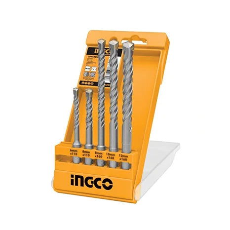 Ingco 5-Piece SDS Plus Hammer Drill Bits Set | Premium Carbide-Tipped Rotary Drill Set for Efficient Concrete and Masonry Boring (AKD2052)