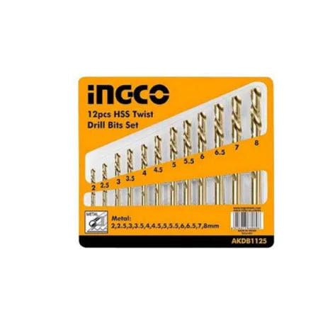Ingco 12-Piece Professional HSS Twist Drill Bit Set - Fully Ground High-Speed Steel Metal Drilling Kit from 1.5mm to 10.0mm (AKDB1125)