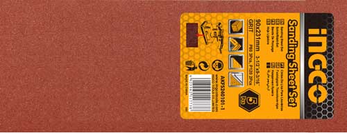 Ingco 90x231mm Multi-Grit Sanding Sheet Set (AKFS240101-1) 5-Piece Hook & Loop Sandpaper Pack (P80 & P120) for FS3208 Finishing Sander