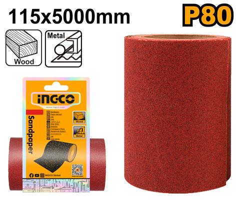 Ingco 11.5cm x 500cm Roll Sandpaper Grit 80 (AKHS760804) Heavy-Duty Coarse Multi-Surface Abrasive Sanding Sheet for Wood, Metal, Drywall & Plastic