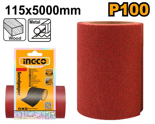 Ingco 11.5cm x 500cm Roll Sandpaper Grit 100 (AKHS761004) High-Performance Medium-Coarse Multi-Surface Abrasive Sanding Sheet for Wood, Metal, Drywall & Stone