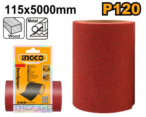 Ingco 11.5cm x 500cm Roll Sandpaper Grit 120 (AKHS761204) High-Performance Medium Multi-Surface Abrasive Sanding Sheet for Wood, Metal, Drywall & Stone