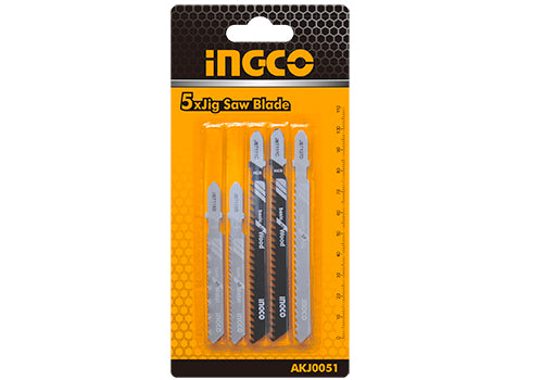 Ingco 5-Piece Jigsaw Blade Set | Mixed T-Shank Assortment for Wood, Metal, and Aluminum (AKJ0051)