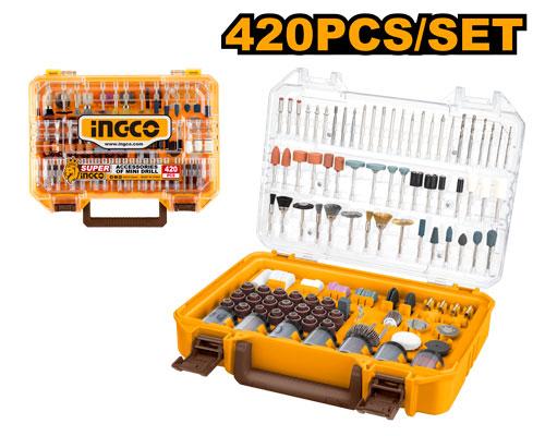Ingco AKMG4208 420-Piece Professional Rotary Tool Accessory Set - Comprehensive Universal Grinding, Polishing, Cutting, and Drilling Kit for Mini Drills & Die Grinders