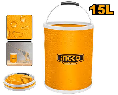 INGCO 15L Collapsible Folding Bucket – 1200D Oxford Fabric with Waterproof PVC Coating, Steel Handle, and EVA Non-Slip Grip (AMFB15)
