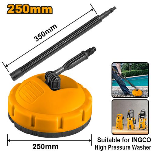 Ingco 250mm (10 Inch) Professional High-Pressure Washer Patio Brush Attachment with 400mm Extension Rod - Heavy-Duty Polypropylene & Nylon Scrubbing Cleaner (AMPB251)