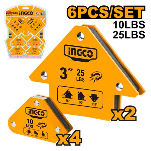 Ingco 6-Piece Multi-Angle Magnetic Welding Holder Set - Heavy-Duty Steel Arrow Magnets Kit with 10 lbs & 25 lbs Pull Force (AMWH6001)