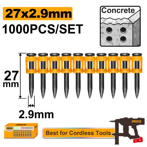 Ingco 22.7mm Professional Continuous Firing Concrete Nails - Heavy-Duty Galvanized Gas Nailer Pins for Toughened Masonry, Concrete, and Steel Frame Fastening (ANA02271)