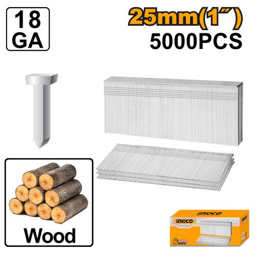 Ingco 25mm 18-Gauge Brad Nails | Galvanized Steel Finish Nails for Pneumatic and Electric Brad Nailers (ANA18251)