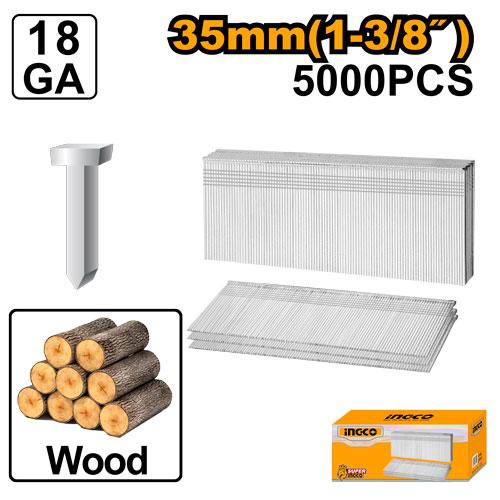 Ingco 1-3/8" Professional Gauge 18 Brad Nails | 35mm Premium Galvanized Steel Finish Nails for Pneumatic & Cordless Nailers (5000 Pcs/Box - ANA18351)