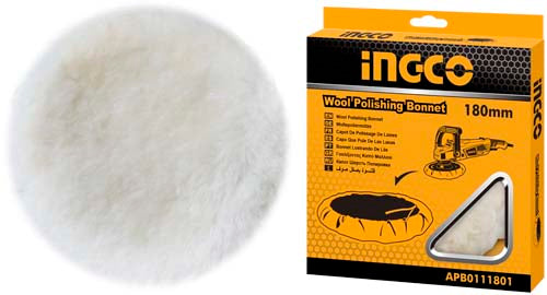 Ingco 180mm Wool Polishing Bonnet | Drawstring Buffing Wheel Cover for Car Detailing and Surface Finishing (APB0111801)