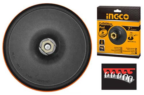 Ingco 180mm Polishing Backing Pad with M14 Flange Nut (APP0111801) Premium Hook & Loop Velcro-Type Backing Pad for Angle Grinders and Polishing Machines