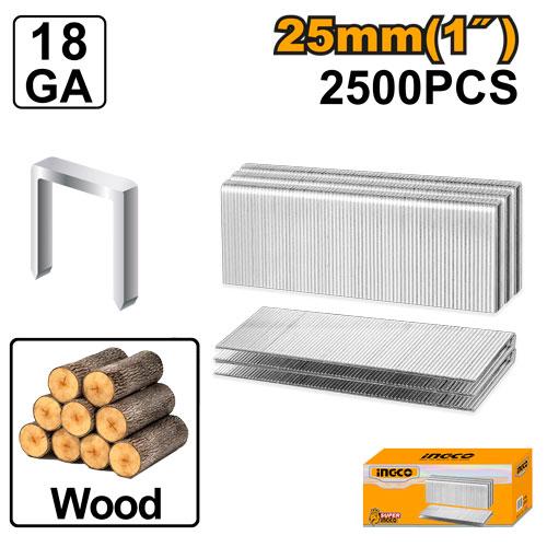 Ingco 25mm Professional 18-Gauge Narrow Crown Staples - Premium Galvanized Steel Heavy-Duty Fasteners for Pneumatic and Cordless Staple Guns (AST18251)