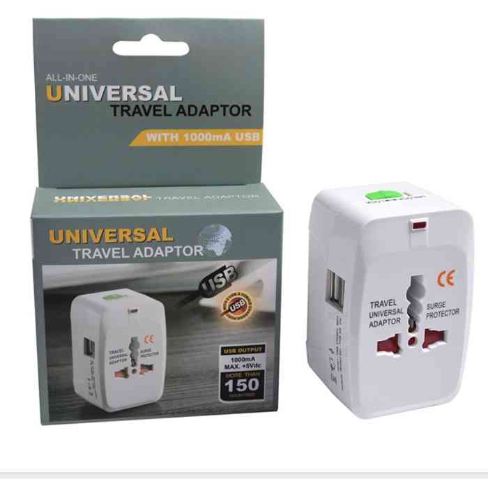 All in One Universal Travel Adapter with 1000mA Max + 5Vdc