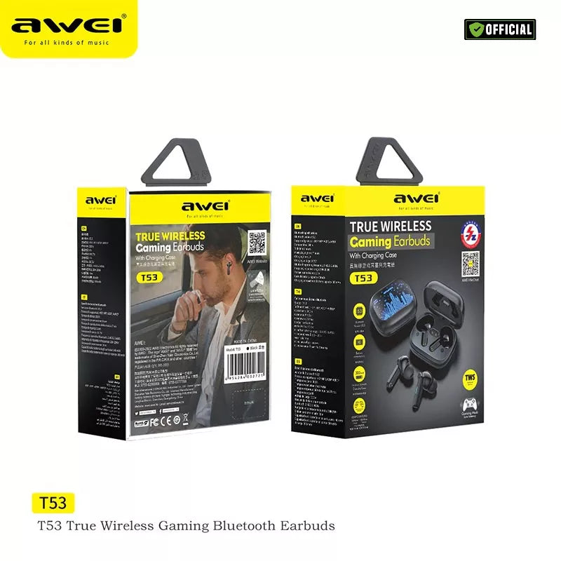 Awei T53 ANC+ENC Wireless Bluetooth 5.3 Earphones Headphone Bluetooth 360° Hifi Stereo Sound Sports Headset Gamer TWS Earbuds