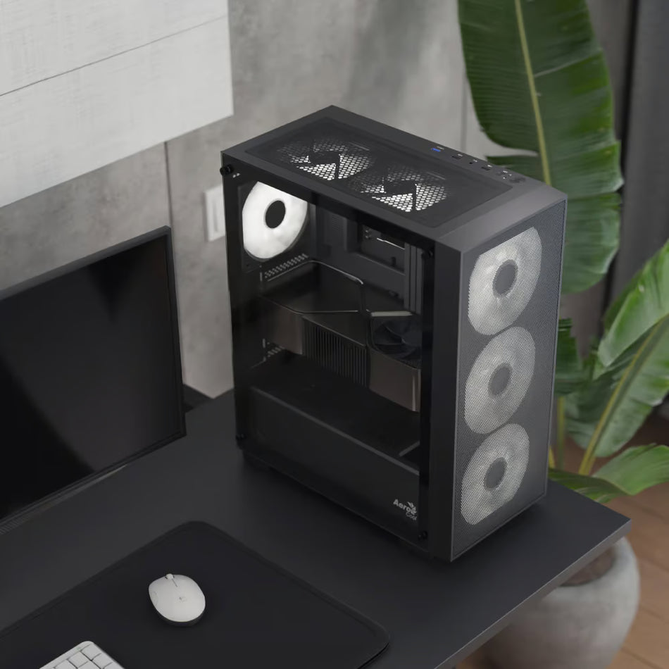 Aerocool Case  B509A Flow Mid Tower Case with Front 3x140mm, Top 2x120mm and Rear 1x120mm ARGB Fan - Black or White