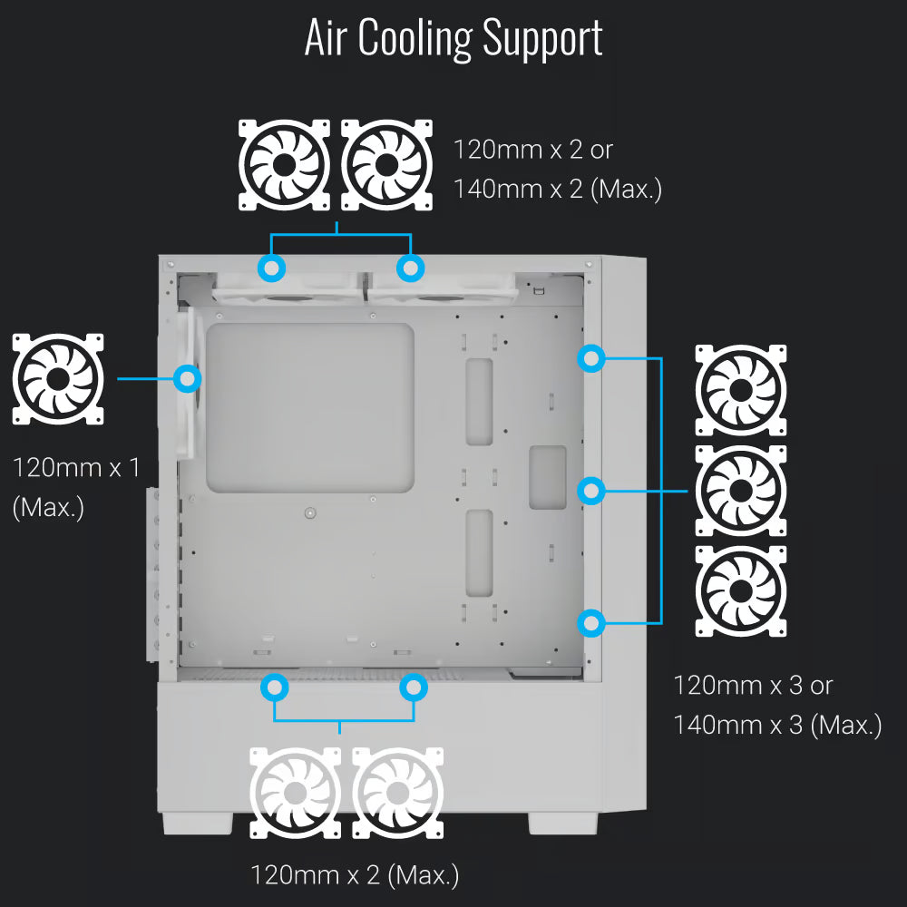 Aerocool Case  B509A Flow-G-WT-v1 - ARGB Fan -ATX