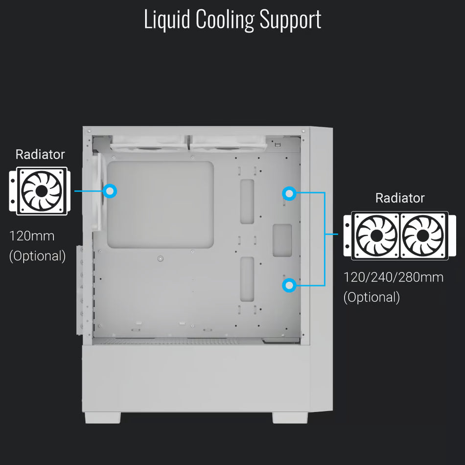 Aerocool Case  B509A Flow Mid Tower Case with Front 3x140mm, Top 2x120mm and Rear 1x120mm ARGB Fan - Black or White