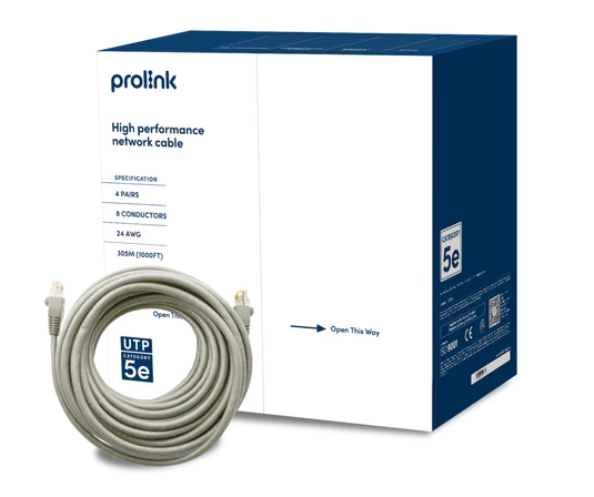 Prolink CAT5E/24P Plus Series 4-Pair UTP Network Cable 24AWG 100MHz, 0.51mm, Grey, 305m