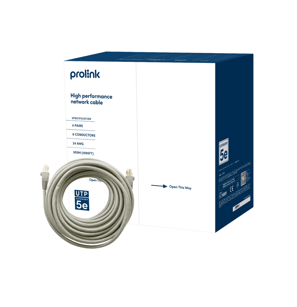 Prolink CAT5E/24P Plus Series 4-Pair UTP Network Cable 24AWG 100MHz, 0.51mm, Grey, 305m