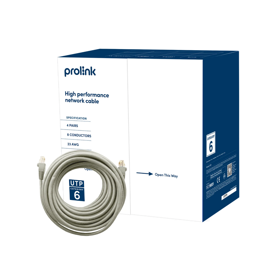 Prolink CAT6/23E Essential Series 4-Pair UTP Network Cable 23AWG 250MHz, 0.57mm, Grey, 305m