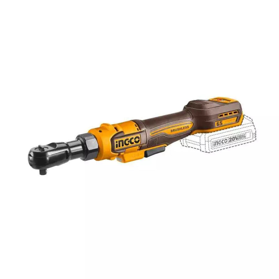 Ingco 20V 3/8" Cordless Ratchet Wrench 65NM (Body Only) Brushless Motor with LED Light (CDRLI206521)