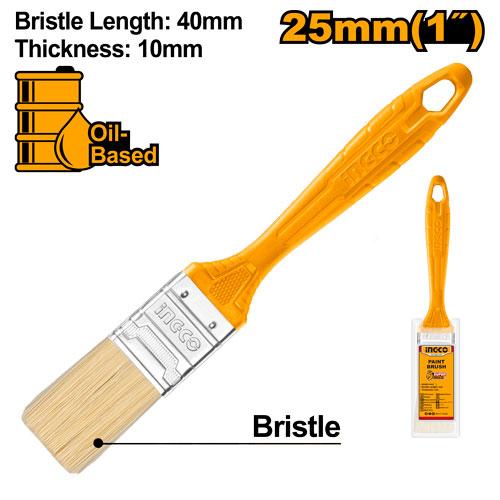 Ingco 1" (25mm) High-Quality Paint Brush | Premium Bristle Tool for Oil-Based Paints with Unique Design Plastic Handle (CHPTB78601)