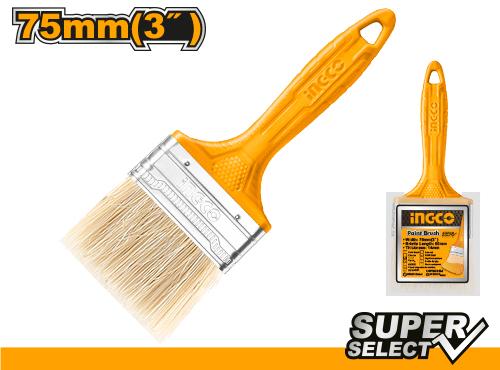 Ingco 3" Paint Brush | 75mm Flat Bristle Utility Brush for Oil-Based Paint with Unique Plastic Handle (CHPTB78603)