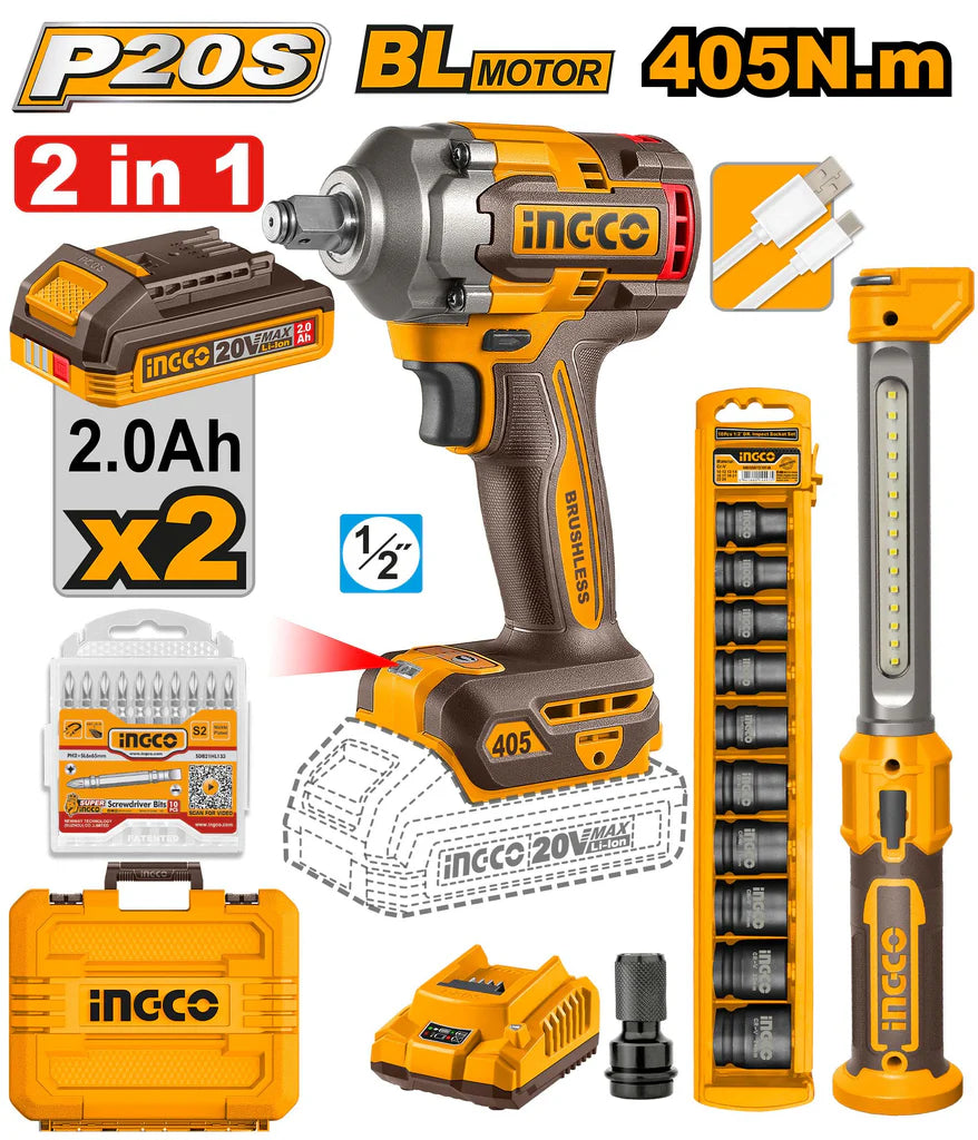 INGCO 2-Piece Cordless Combo Kit (COSLI23056) – Includes Drill/Driver and Angle Grinder, P20S Lithium-Ion System, Engineered for High-Performance Drilling, Fastening, and Grinding in Professional Construction and Maintenance.