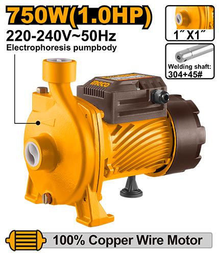 INGCO  Water Pump (CPM75068) – 750W (1.0 HP) Power, Max. Head: 45m, Max. Flow: 50L/min, Max. Suction: 8m, Durable Cast Iron Pump Body, High-Efficiency Copper Wire Motor, Ideal for Domestic Water Supply and Garden Irrigation.