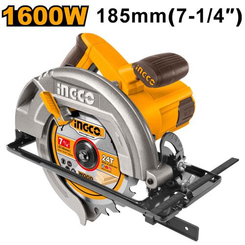 INGCO 1600W Circular Saw (CS18568) – 185mm Blade Diameter, 4700 RPM No-Load Speed, Adjustable Cutting Depth and Bevel Angle, Durable Professional-Grade Design for Precision Woodworking.
