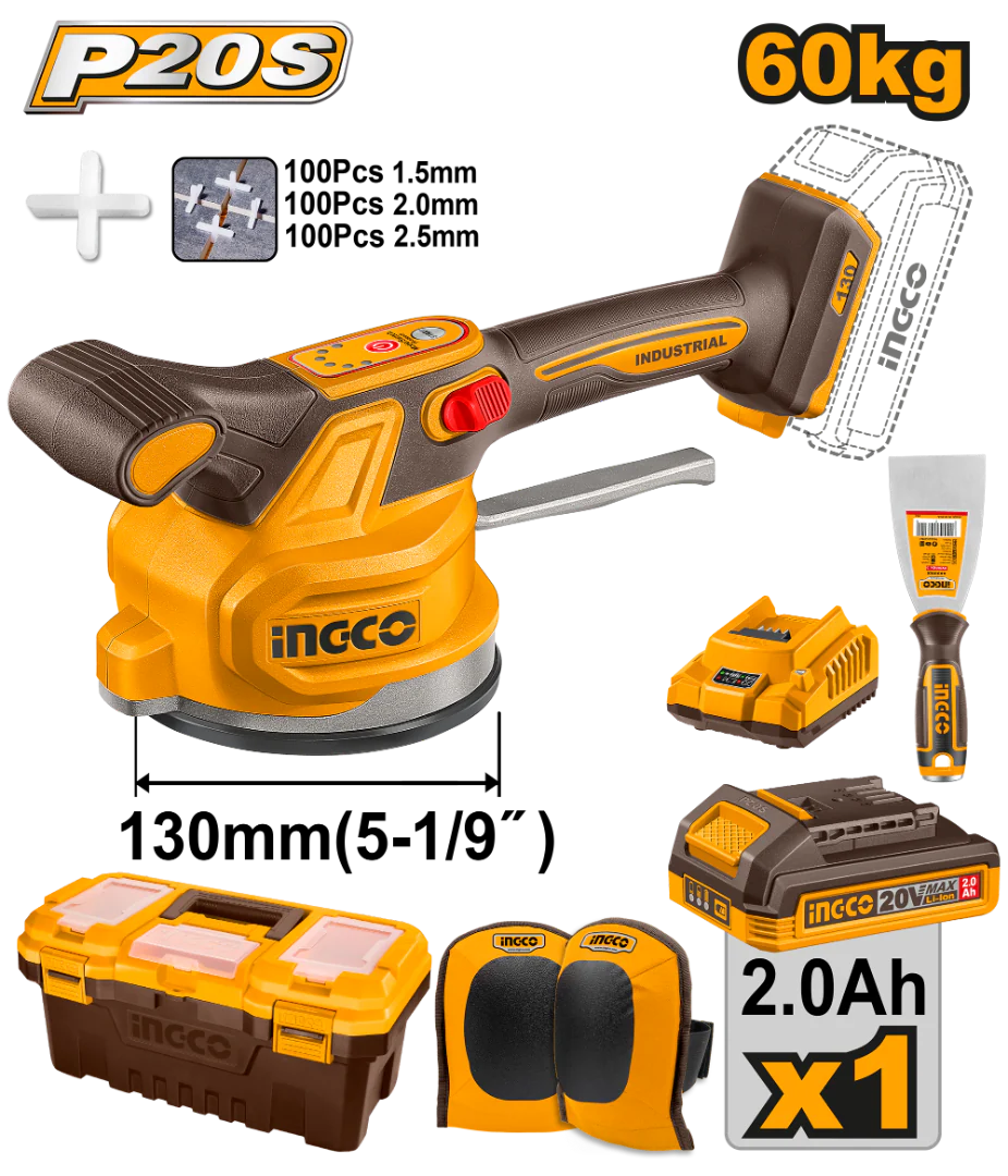 INGCO 20V Cordless Tile Vibration Machine (CTVLI20015) – Professional Tiling Tool for Precise Leveling and Bubble Removal, Lightweight and Ergonomic Design, Optimized for Efficient and Consistent Tile Installation.